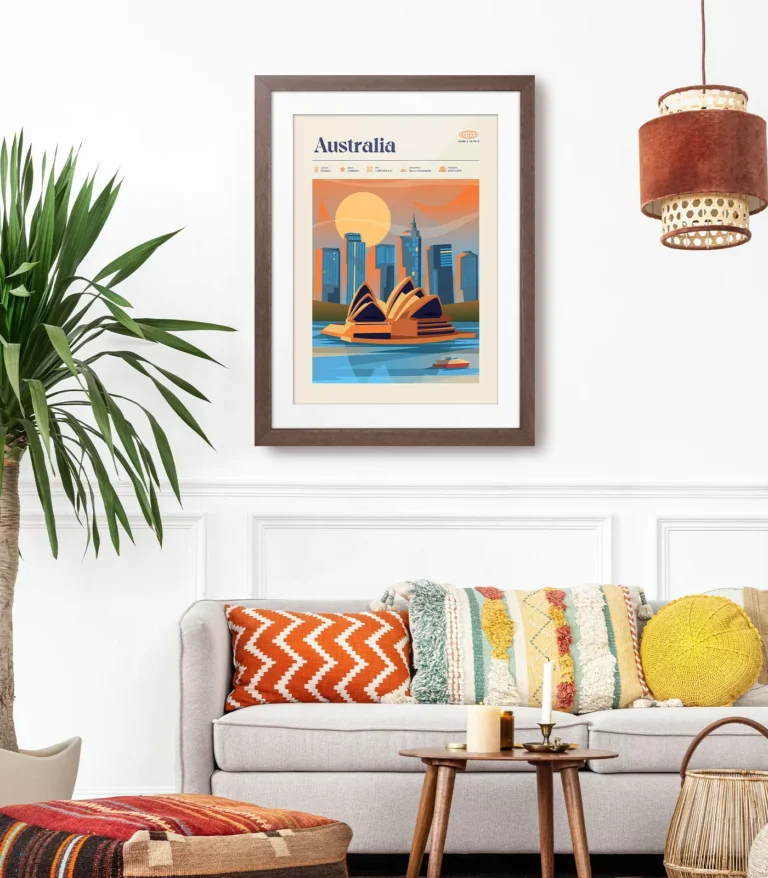 Mid-century modern Australia retro travel poster