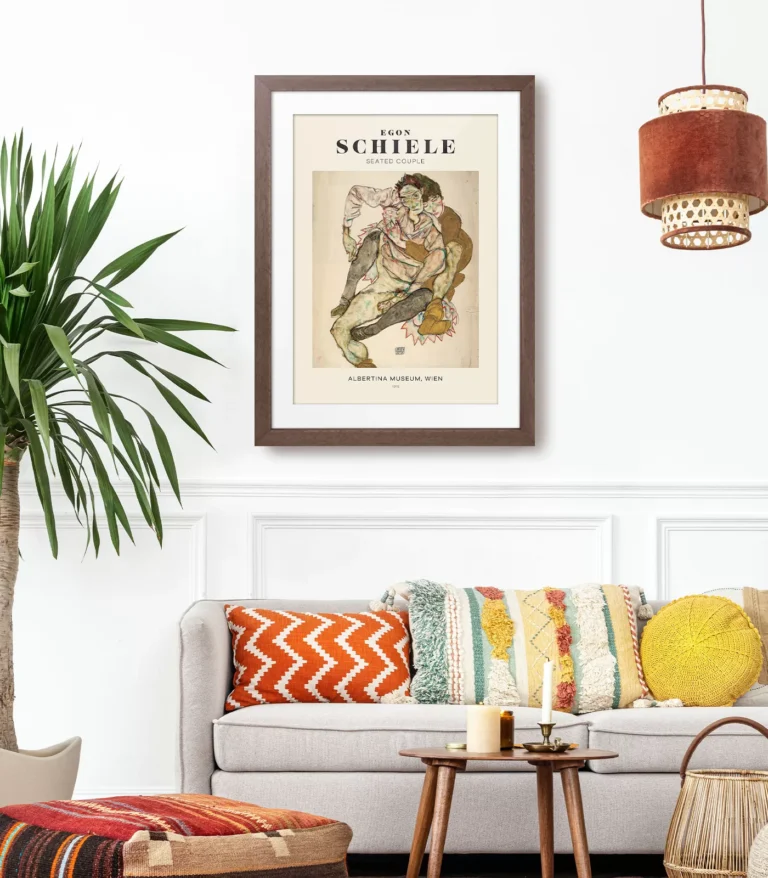 Mid-century modern Egon Schiele Seated Couple poster