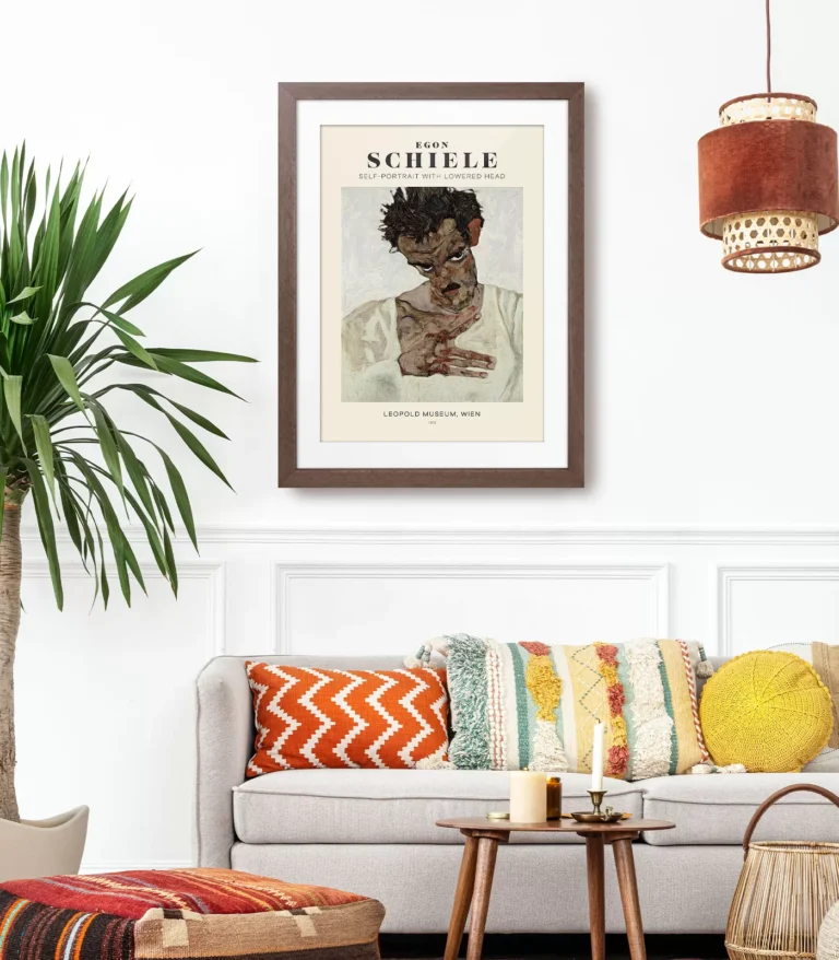 Mid-century modern Egon Schiele Self-Portrait with Lowered Head poster