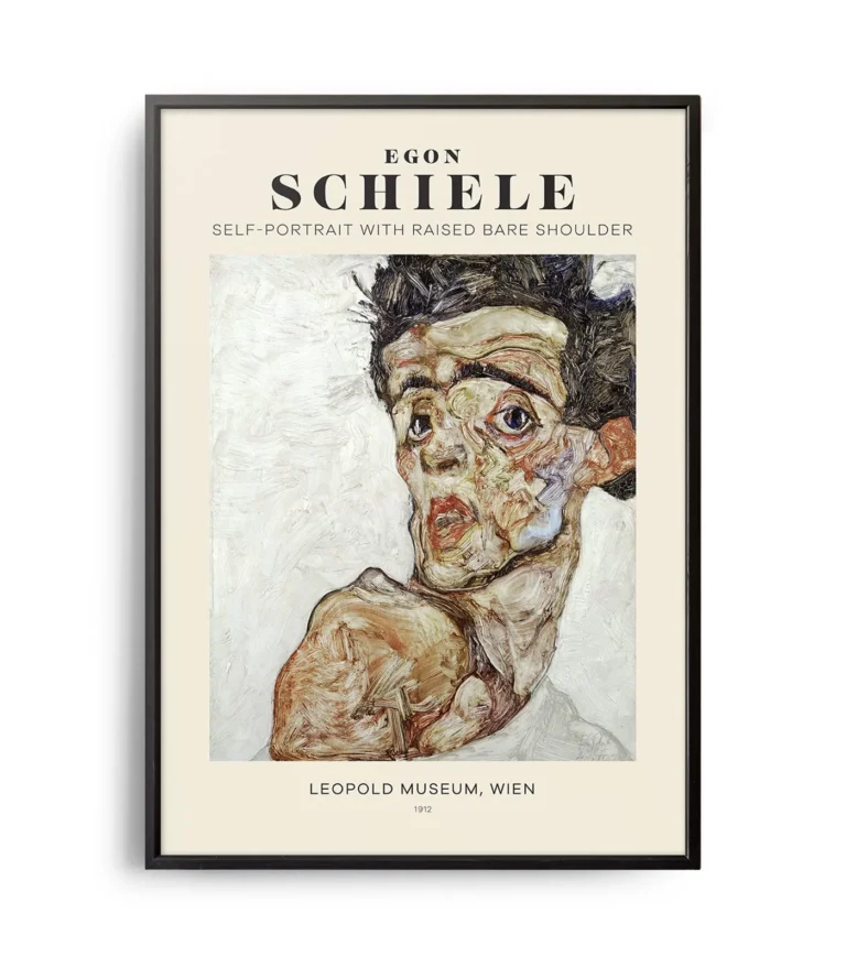 Mid-century modern Egon Schiele Self-Portrait with Raised Bare Shoulder poster