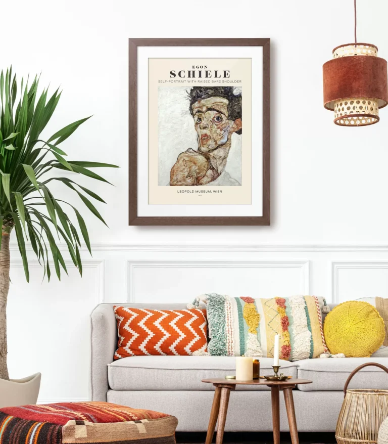 Mid-century modern Egon Schiele Self-Portrait with Raised Bare Shoulder poster