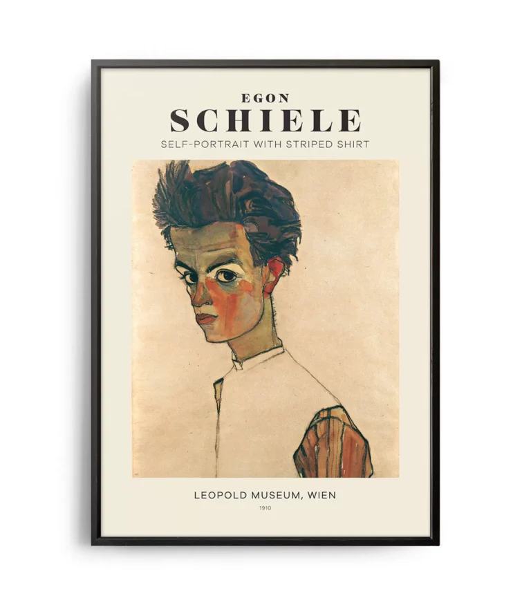 Mid-century modern Egon Schiele Self-Portrait with Striped Shirt poster