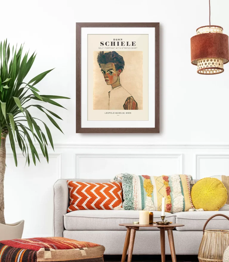 Mid-century modern Egon Schiele Self-Portrait with Striped Shirt poster
