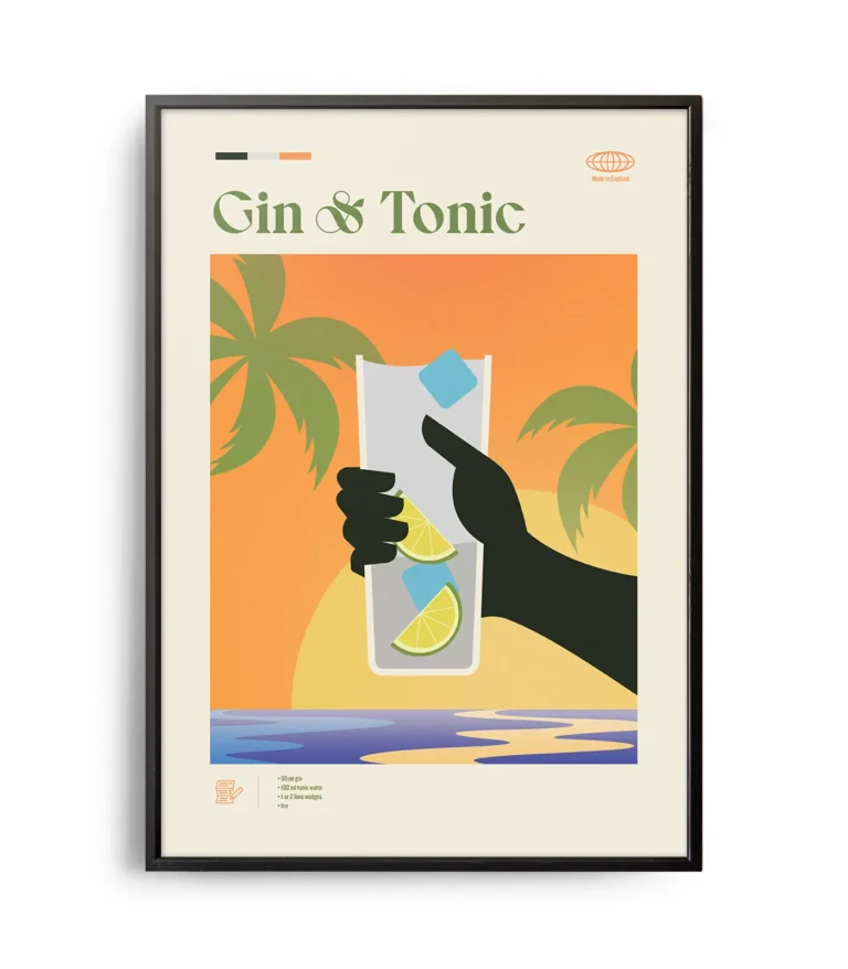 Mid-century modern Gin & Tonic Cocktail poster