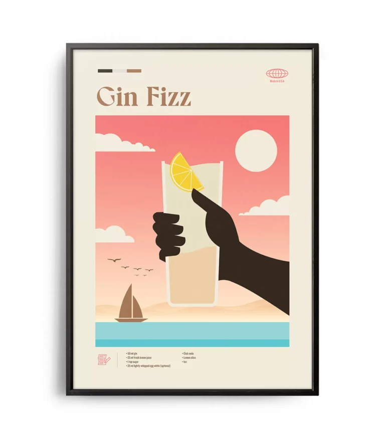 Mid-century modern Gin Fizz Cocktail poster