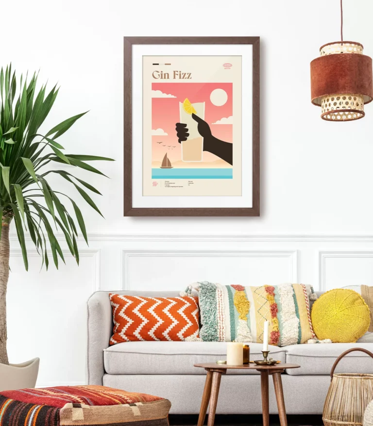 Mid-century modern Gin Fizz Cocktail poster