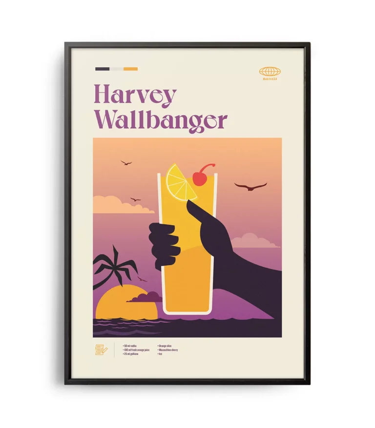 Mid-century modern Harvey Wallbanger Cocktail poster