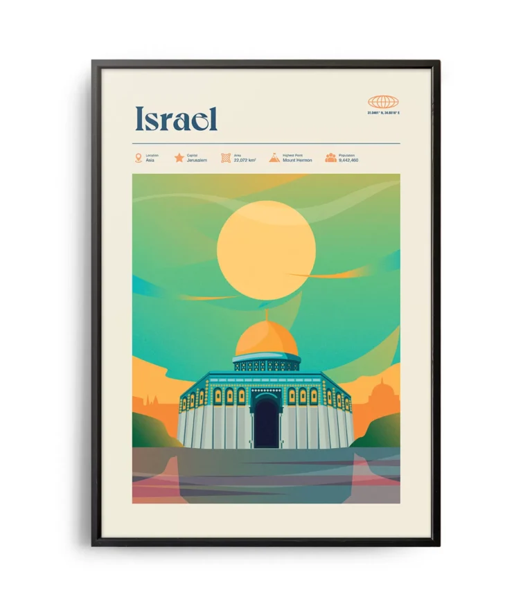 Mid-century modern Israel retro travel poster