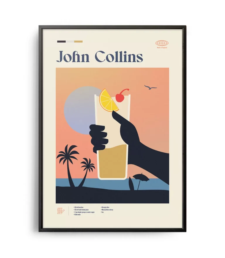 Mid-century modern John Collins Cocktail poster