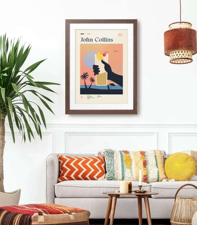 Mid-century modern John Collins Cocktail poster