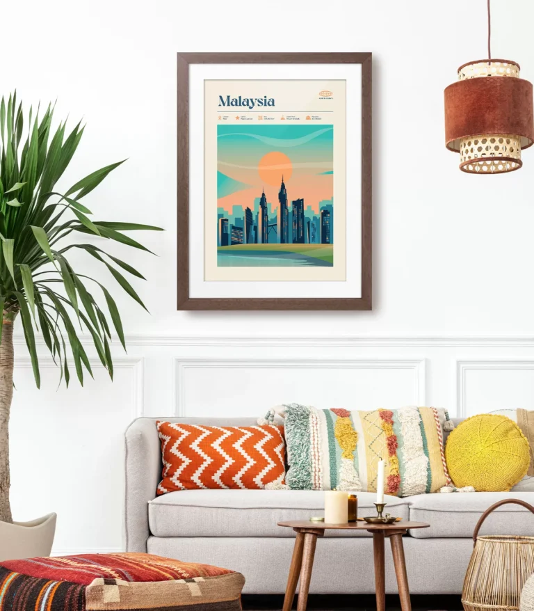 Mid-century modern Malaysia retro travel poster