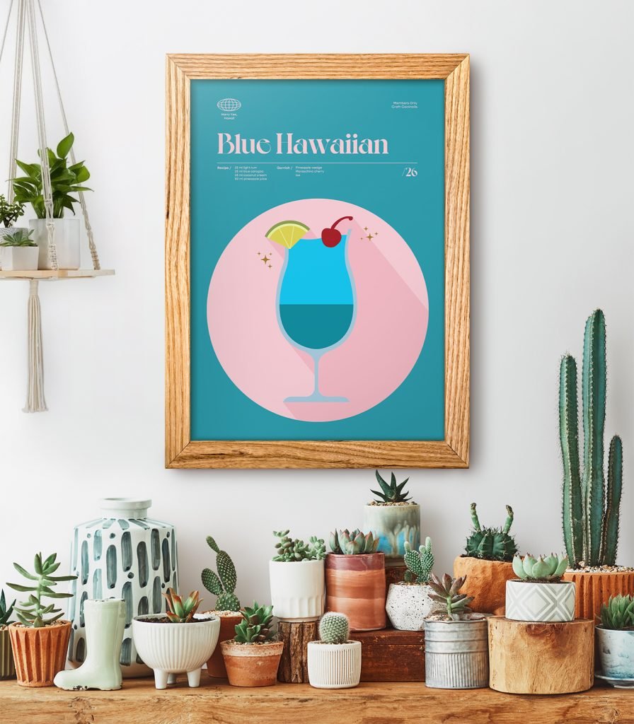 Mid Century Modern Blue Hawaiian Cocktail Poster Weekend Poster 