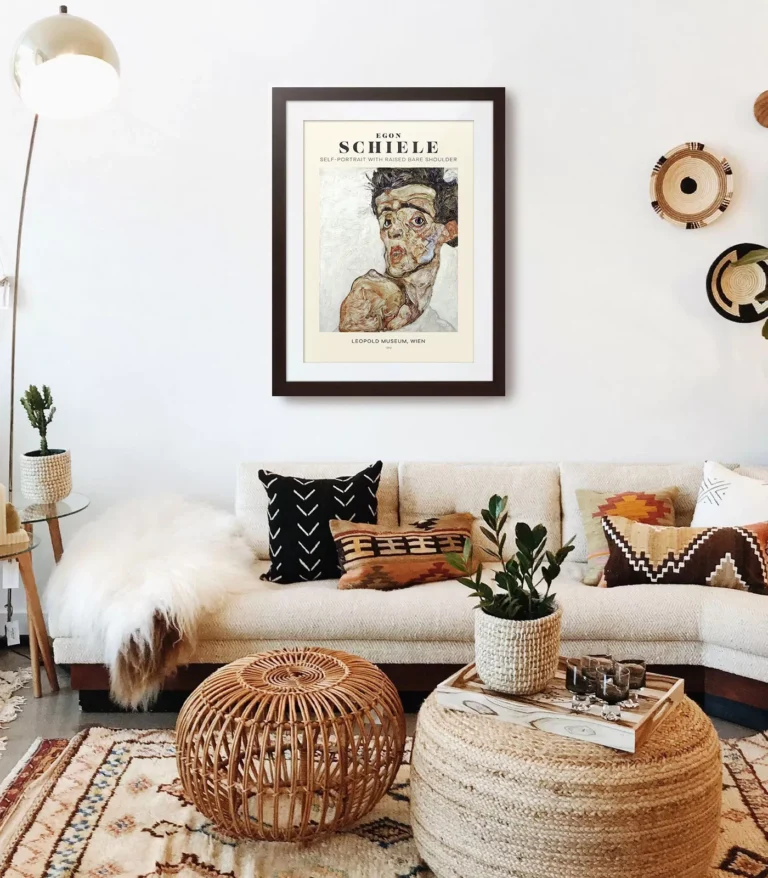 Mid-century modern Egon Schiele Self-Portrait with Raised Bare Shoulder poster