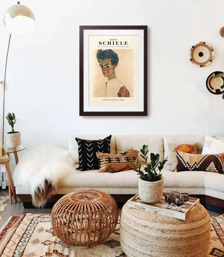 Mid-century modern Egon Schiele Self-Portrait with Striped Shirt poster