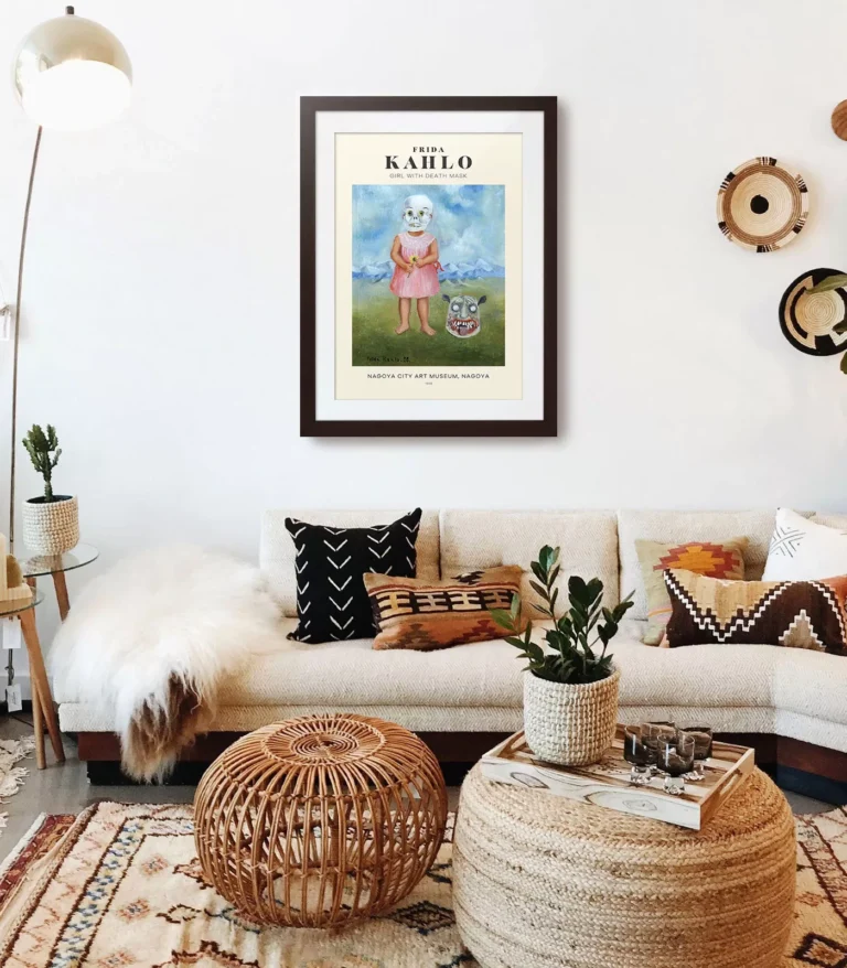 Mid-century modern Frida Kahlo Girl with Death Mask poster