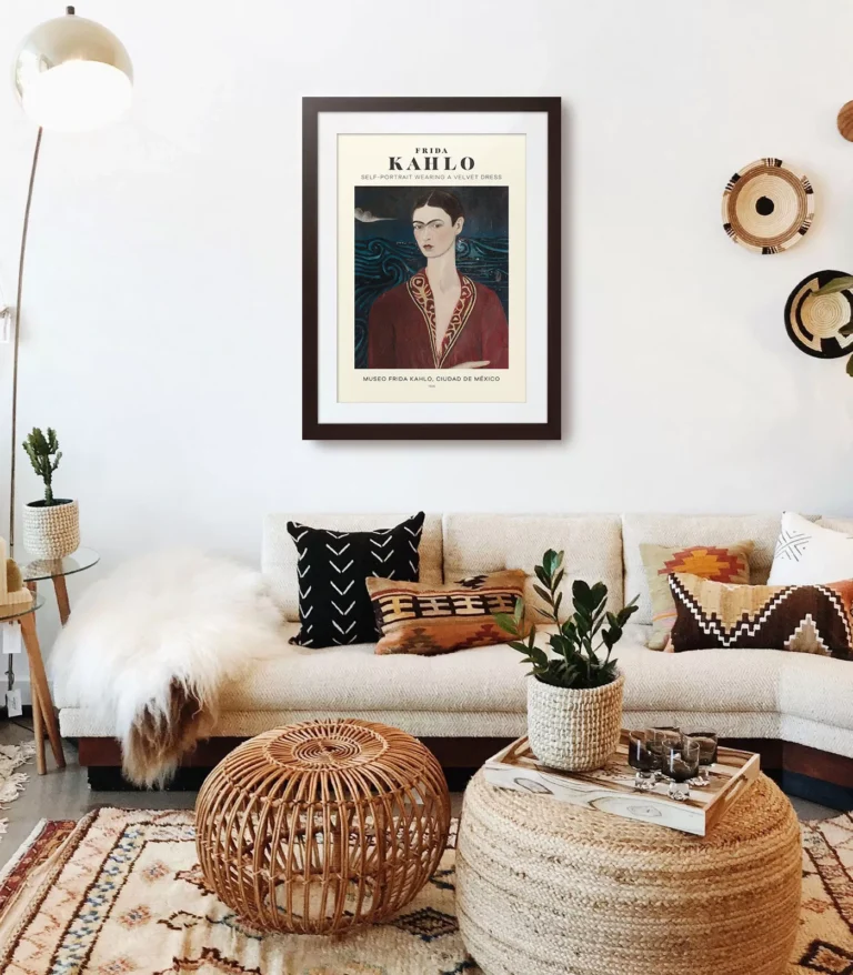 Mid-century modern Frida Kahlo Self-Portrait Wearing a Velvet Dress poster