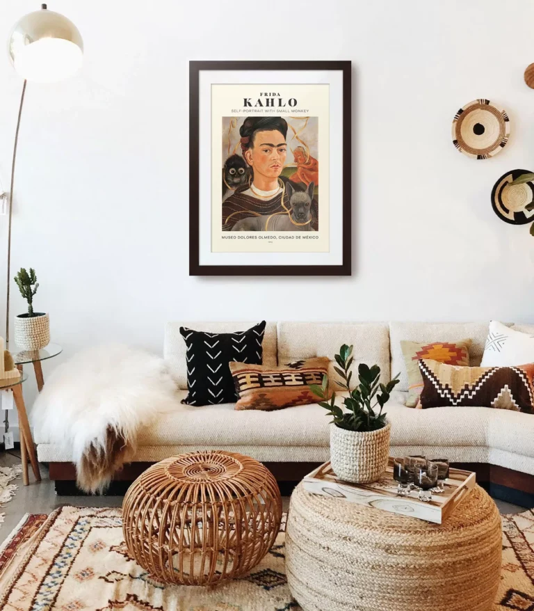 Mid-century modern Frida Kahlo Self-Portrait with Small Monkey poster
