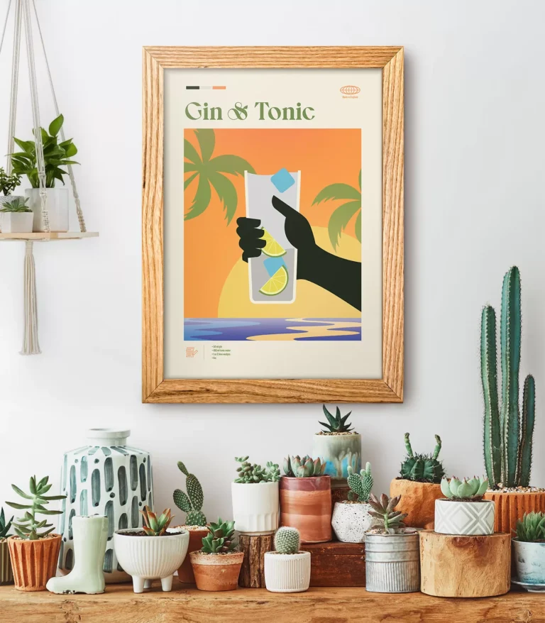 Mid-century modern Gin & Tonic Cocktail poster