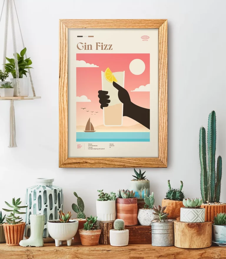 Mid-century modern Gin Fizz Cocktail poster
