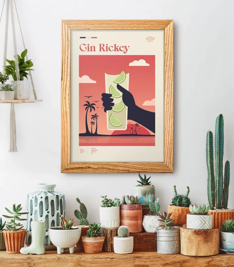 Mid-century modern Gin Rickey Cocktail poster