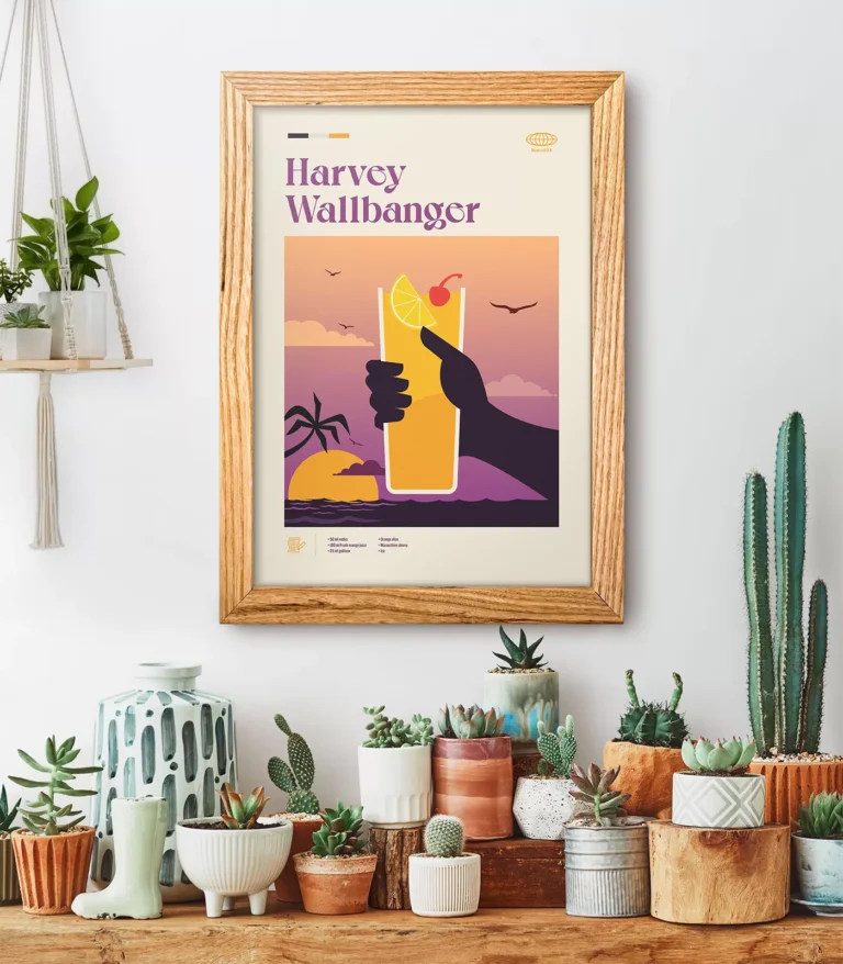 Mid-century modern Harvey Wallbanger Cocktail poster