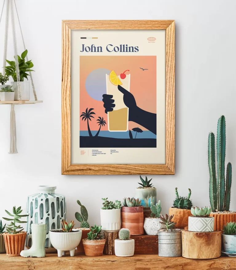 Mid-century modern John Collins Cocktail poster