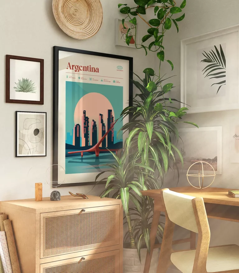 Mid-century modern Argentina retro travel poster