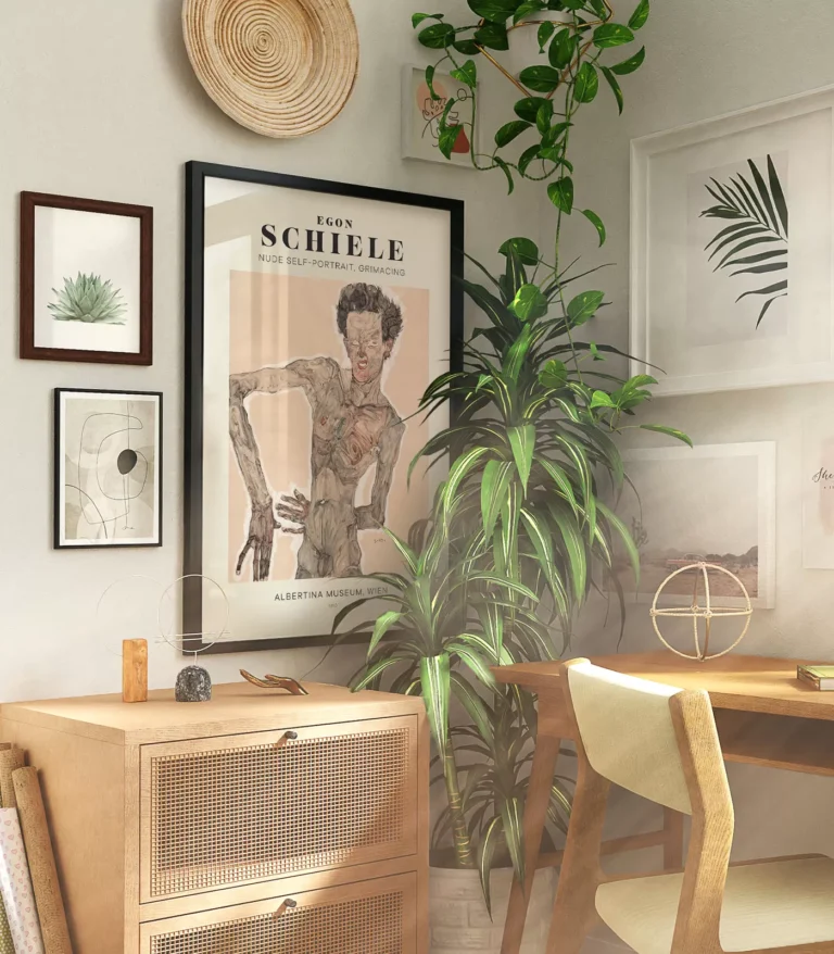 Mid-century modern Egon Schiele Nude Self Portrait, Grimacing poster