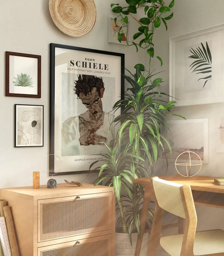 Mid-century modern Egon Schiele Self-Portrait with Lowered Head poster