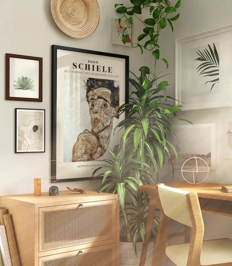 Mid-century modern Egon Schiele Self-Portrait with Raised Bare Shoulder poster
