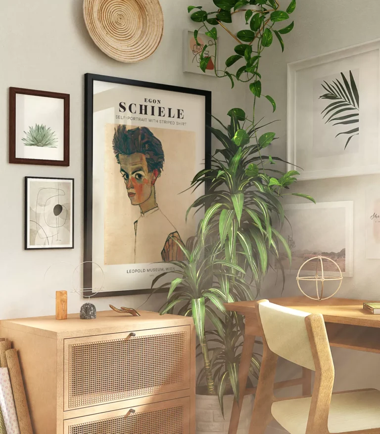 Mid-century modern Egon Schiele Self-Portrait with Striped Shirt poster