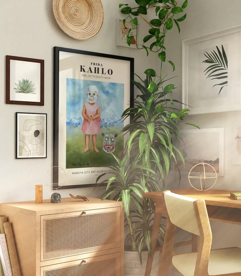 Mid-century modern Frida Kahlo Girl with Death Mask poster