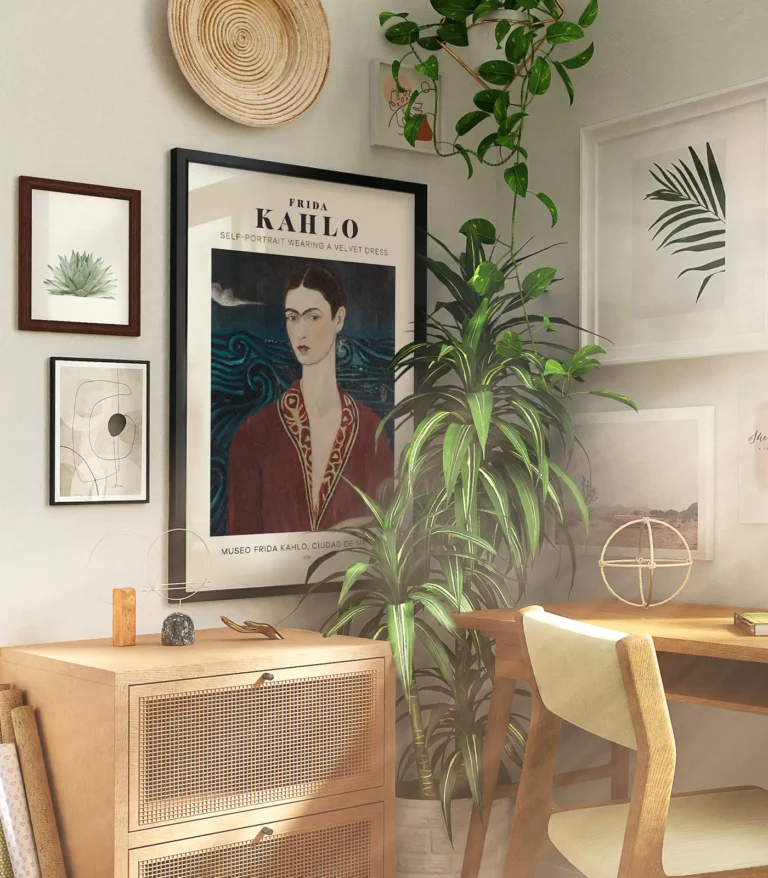 Mid-century modern Frida Kahlo Self-Portrait Wearing a Velvet Dress poster