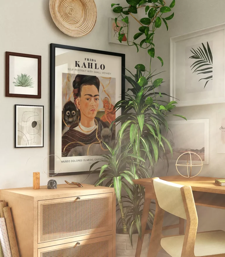Mid-century modern Frida Kahlo Self-Portrait with Small Monkey poster