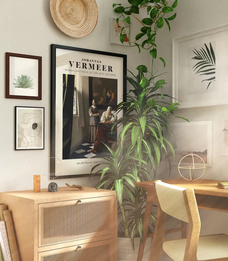 Mid-century modern Johannes Vermeer Woman Writing a Letter with her Maid poster