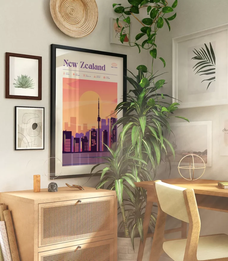 Mid-century modern New Zealand retro travel poster