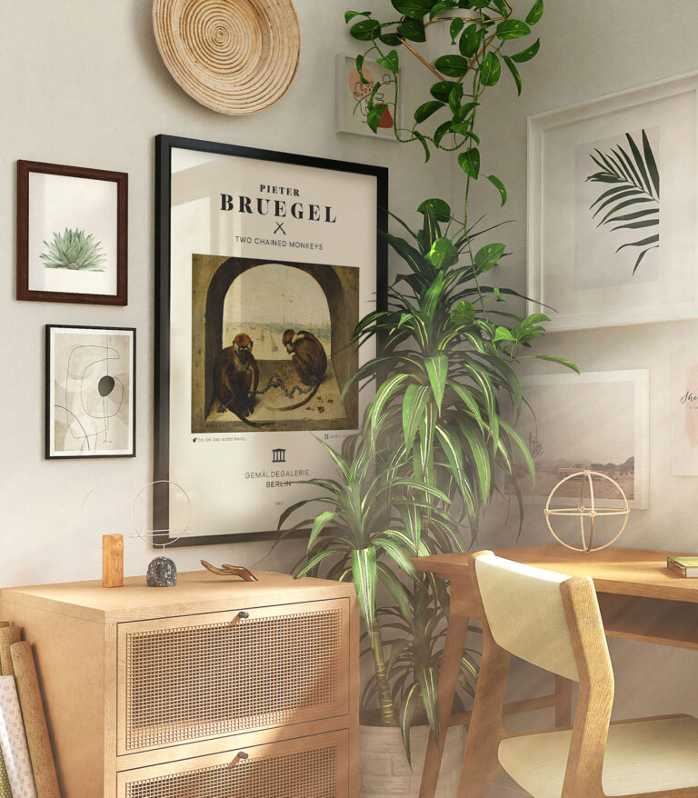 Mid-century modern Pieter Bruegel Two Chained Monkeys poster