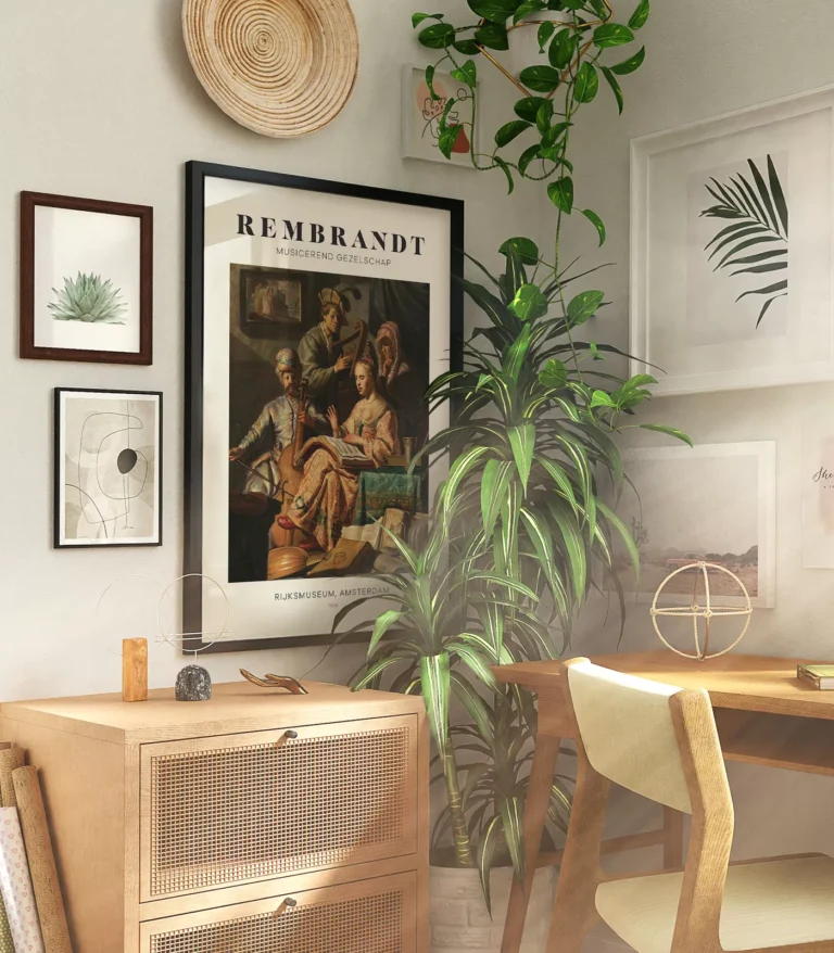 Mid-century modern Rembrandt Musicerend Gezelschap poster