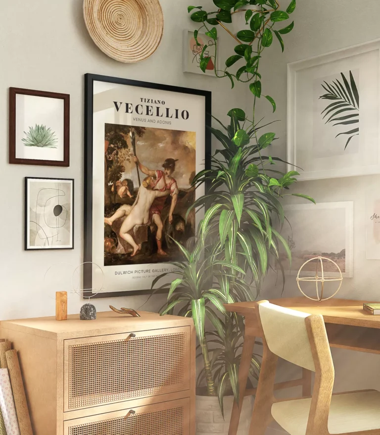 Mid-century modern Vecellio Venus and Adonis poster