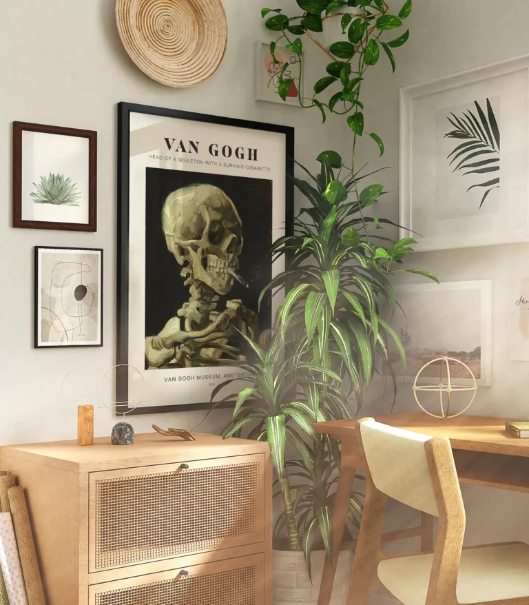 Mid-century modern Vincent van Gogh Head of a Skeleton with a Burning Cigarette poster