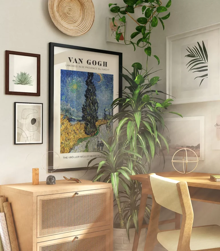 Mid-century modern Vincent van Gogh Road with Cypress and Star poster