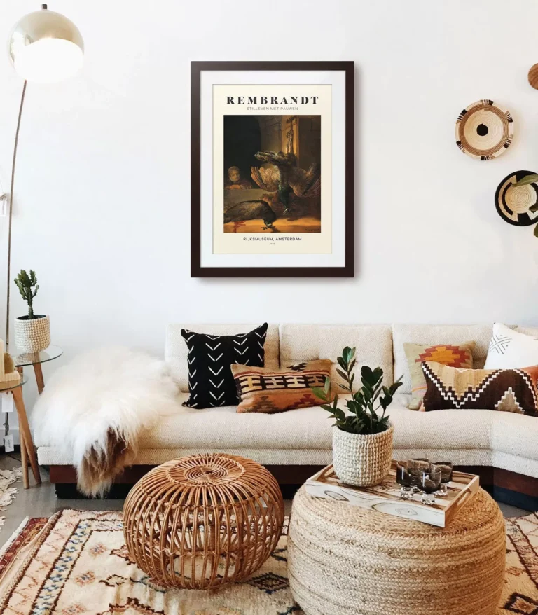 Mid-century modern Rembrandt Stilleven met Pauwen poster