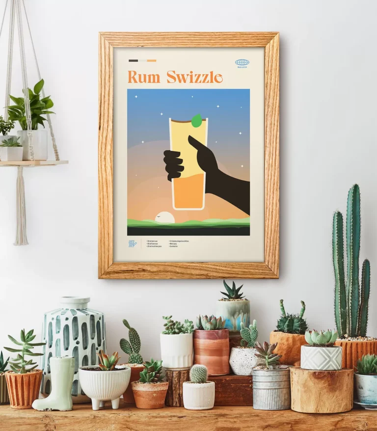 Mid-century modern Rum Swizzle Cocktail poster
