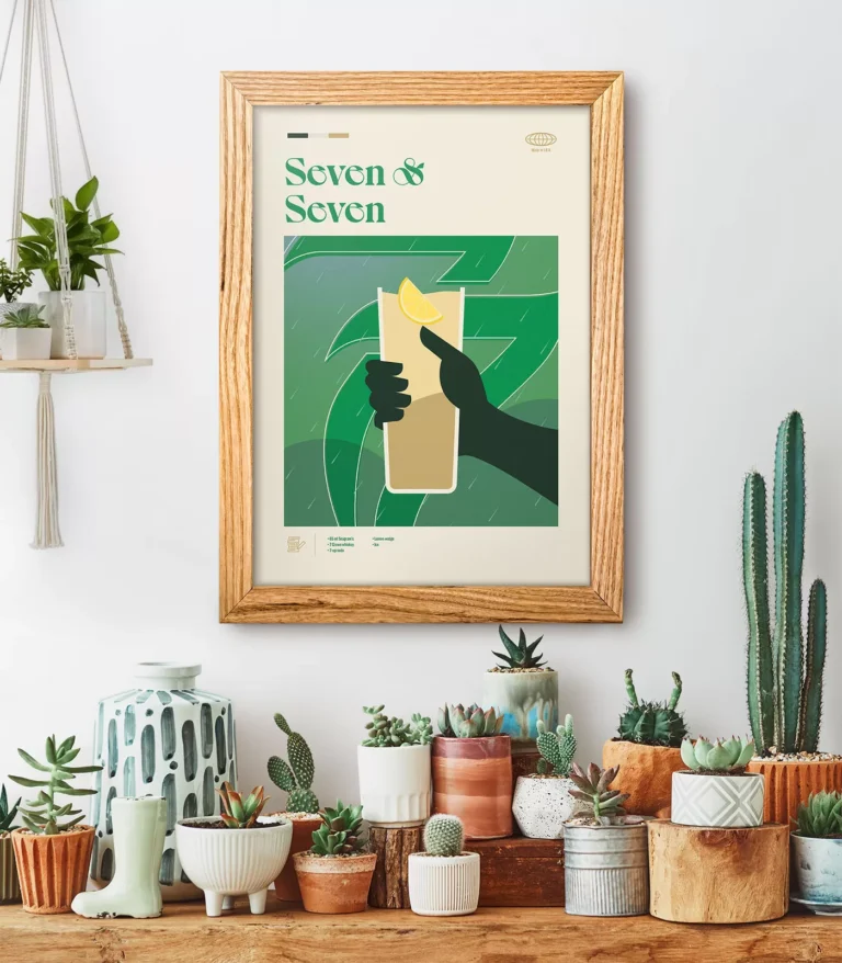 Mid-century modern Seven & Seven Cocktail poster