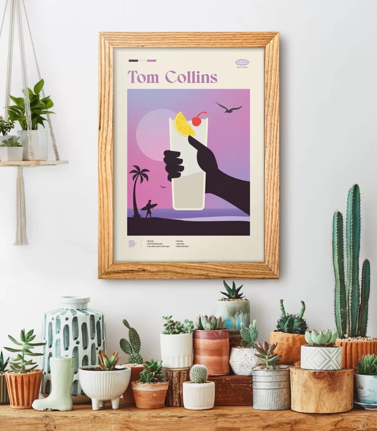 Mid-century modern Tom Collins Cocktail poster