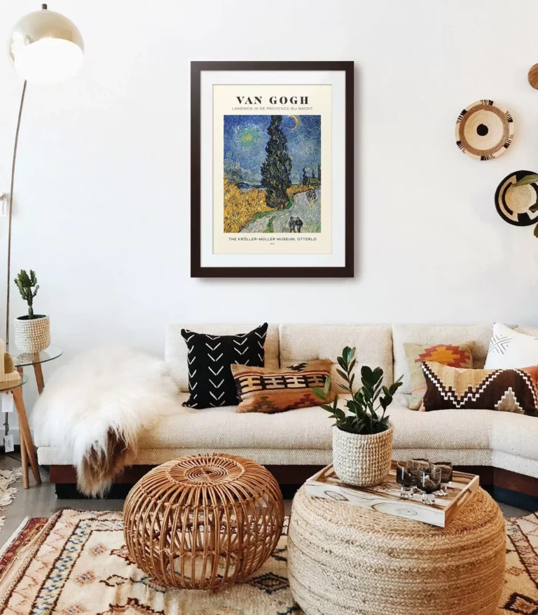 Mid-century modern Vincent van Gogh Road with Cypress and Star poster