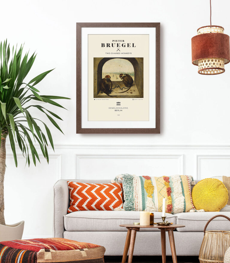 Mid-century modern Pieter Bruegel Two Chained Monkeys poster
