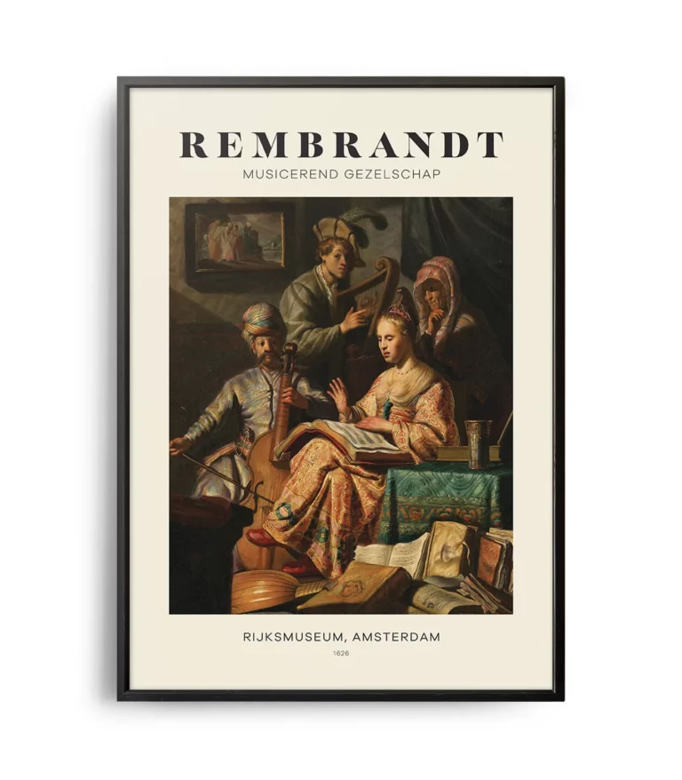 Mid-century modern Rembrandt Musicerend Gezelschap poster