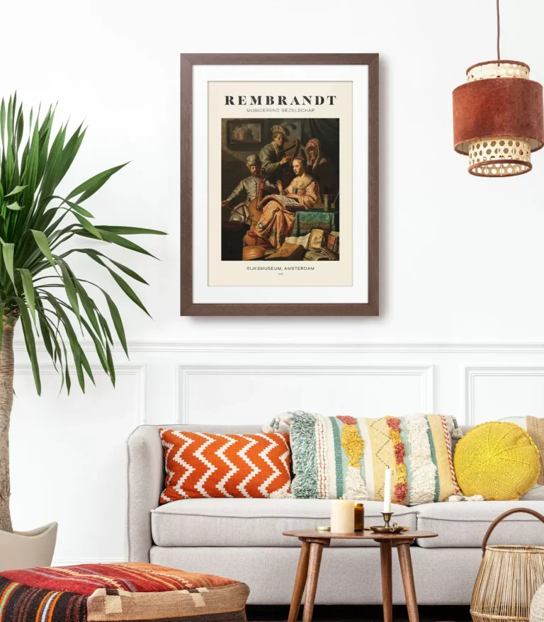 Mid-century modern Rembrandt Musicerend Gezelschap poster