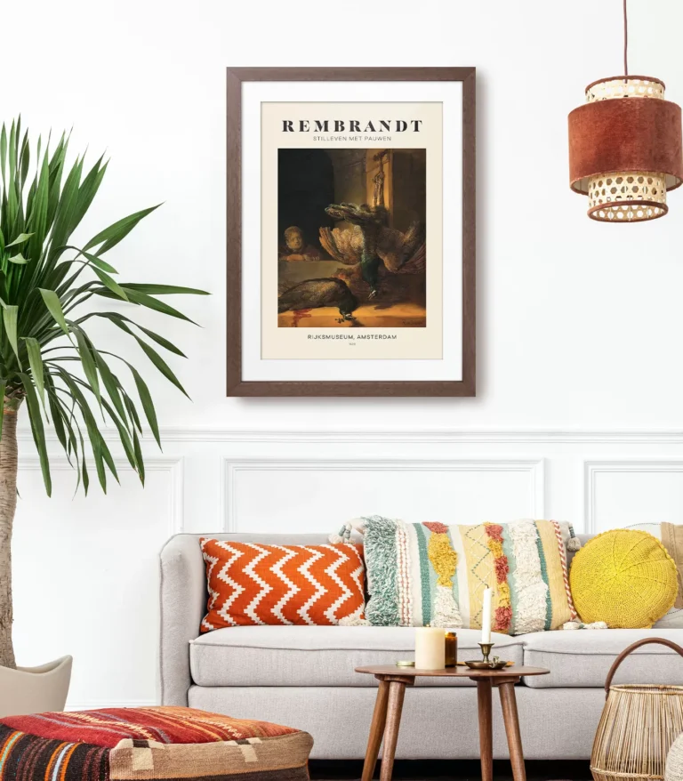 Mid-century modern Rembrandt Stilleven met Pauwen poster